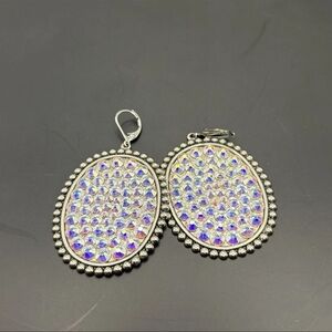 PINK PANACHE | SILVER TONE OVAL EARRINGS WITH iridescent CRYSTALS